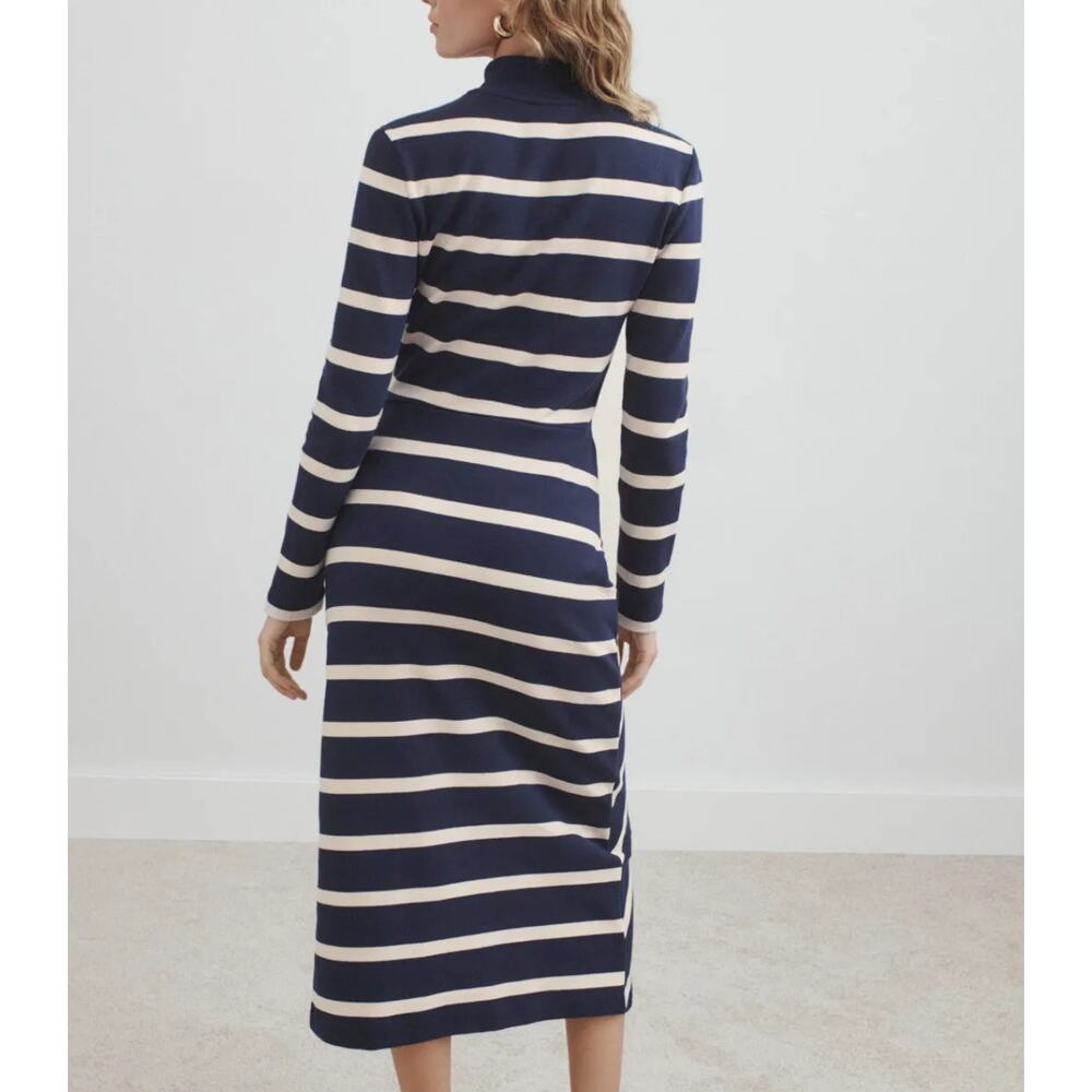 Tanya Taylor Blue White Striped Knit Midi Dress SMALL Career Work Cotton $400 - Picture 3 of 11